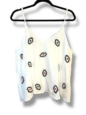 👁️ America & Beyond Eye Beaded Cami Tank Boho Festival Top white like new!